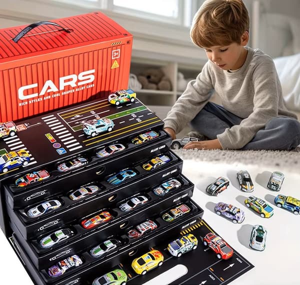 48 Pullback Racerbilar med Bana – Bilset i Presentförpackning – Från 3 År