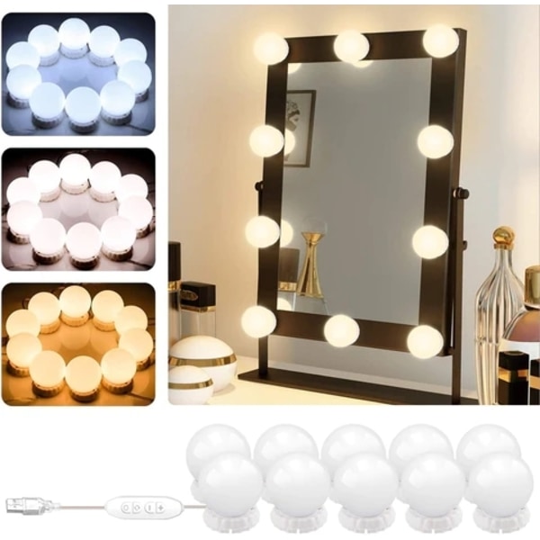 10st LED-lampor för Sminkspegel m Dimmer