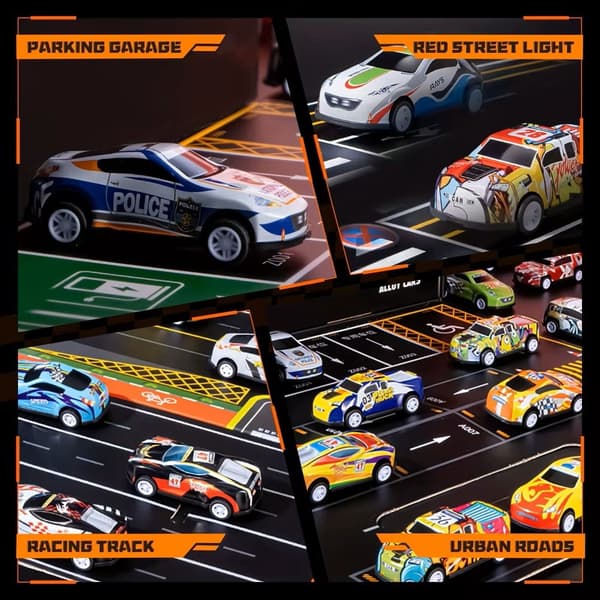 48 Pullback Racerbilar med Bana – Bilset i Presentförpackning – Från 3 År