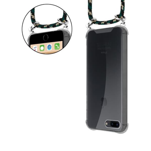 Skal för iPhone 7 PLUS / 7S PLUS / 8 PLUS med kamouflage och justerbar rem brun