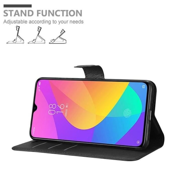 Fodral - CADORABO - Xiaomi Mi CC9 - Imiterat läder - Stativfunktion - 3 kortfack Svart