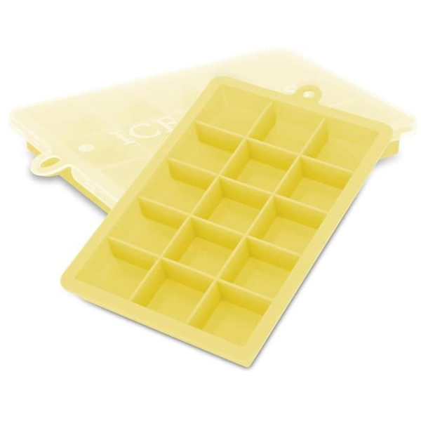 Intirilife 2x GULA iskubsformar - set om 2 med 15 fack silikoniskubsformar med lock - isbitsbricka