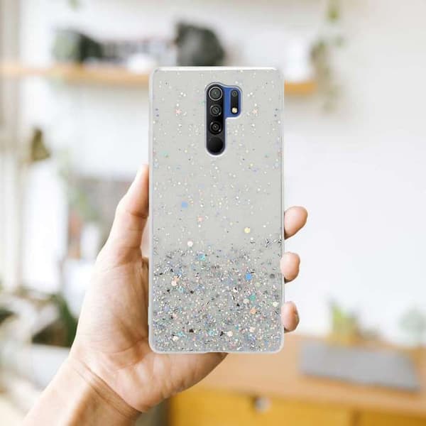 Transparent skal för Xiaomi RedMi 9 med glitter, skyddande design med glittrande detaljer Vit