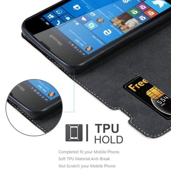Coque plånbok - CADORABO - Nokia Lumia 550 - Syntetiskt läder - Magnetisk stängning - Kortfack Svart