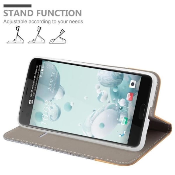 Coque - CADORABO - HTC U ULTRA - Syntetiskt läder - Horisontellt stativ - Ficka för kort Grå