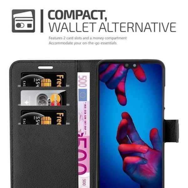 Fodral till Huawei P20 - CADORABO - Imiterat läder - Svart - Stativfunktion - Kortfack Svart