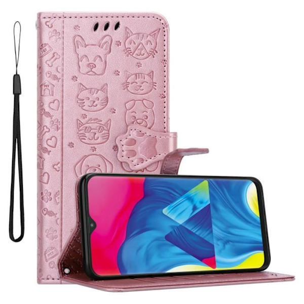 Etui för Samsung Galaxy A10/M10 - CADORABO - Skinande Guldrosa - Syntetläder - Ställfunktion - Mönster med hundar och katter Skimrig eller Rosé