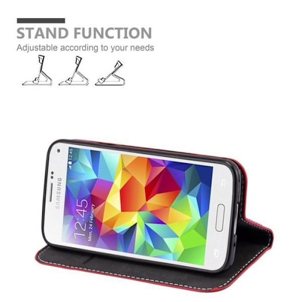 Cadorabo Fodral Samsung Galaxy S5 / S5 NEO RÖD SVART SIMILI-(LÄDER/MOKA) Fodral Magnetiskt skydd Stativ Kortplats