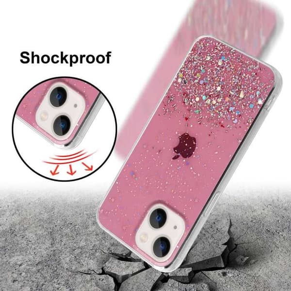 iPhone 14 PLUS Fodral Rosa med Glitter Skyddande Glittrande Design Ros