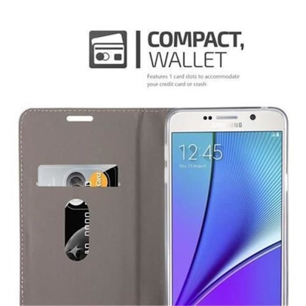 Cadorabo Fodral för Samsung Galaxy NOTE 5 LJUSGRÅ BRUN TYG-IMATISK LÄDER Fodral Fodral Magnetiskt stöder stativkortplats