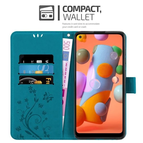 Fodral - CADORABO - Samsung Galaxy A11 / M11 - Läderimitation - Blommigt - Stativfunktion BLOMMA BLÅ