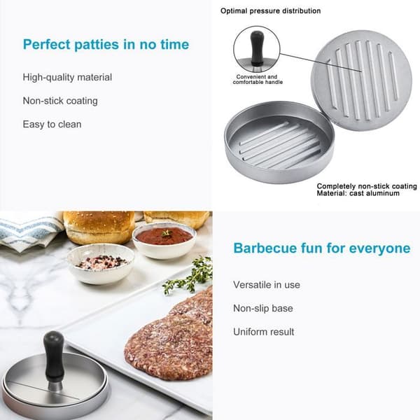 Grå Hamburgerpress 12 cm i Diameter - Köttfärspress för Burger Grillning Camping Hem Catering Grå