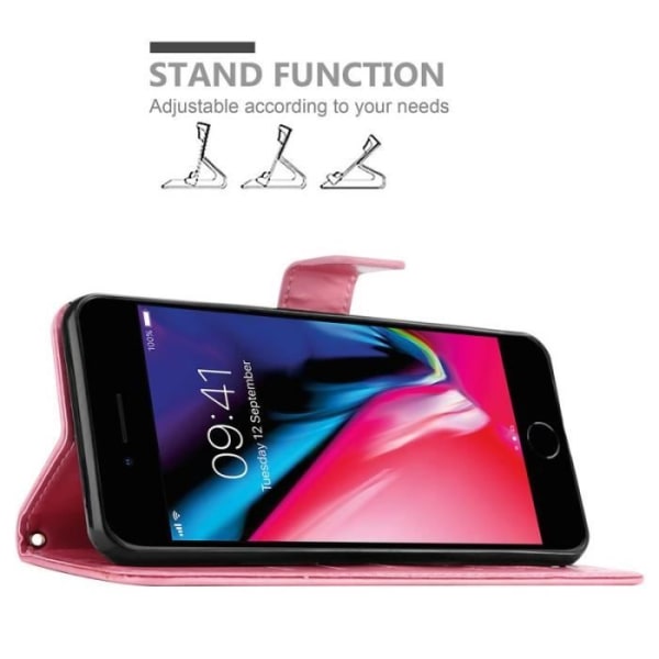 Fodral till iPhone 7/7S/8 - CADORABO - Blommönster - Imiterat läder - Stativfunktion - 3 kortplatser Rosa
