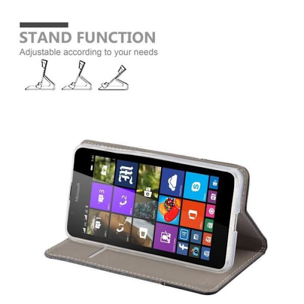 Nokia Lumia 540 Fodral i SVART GRÅ från Cadorabo (TYG-LEATHERETTE Design) Fullt skyddsfodral med flipskydd och stativ