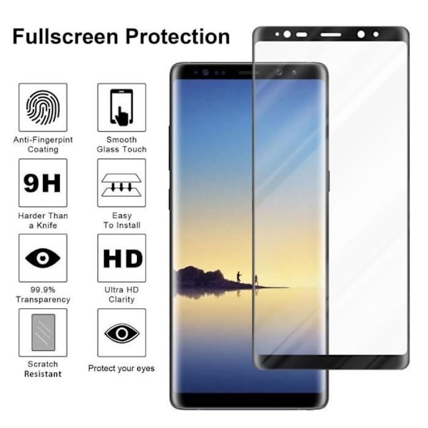 Härdat glas för Samsung Galaxy NOTE 8 TRANSP, SVART skyddsfilm Samsung Galaxy NOTE 8 komplett limmad skärm Samsung Galaxy NOTE Transparent, svart