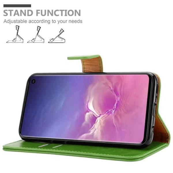 Fodral - CADORABO - Samsung Galaxy S10 - Läderimitation - Grön - Stativfunktion och kortfack Grön