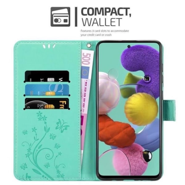 Coque - CADORABO - Samsung Galaxy A51 - Blommig konstläder - Ställfunktion - 3 kortplatser Grön