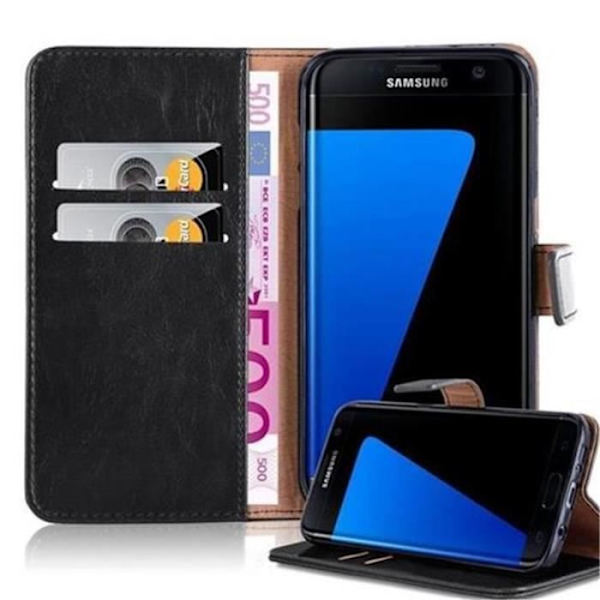 Samsung Galaxy S7 EDGE Fodral i JET BLACK från Cadorabo (LYXdesign) Helt skyddsfodral med flip flik och stativ