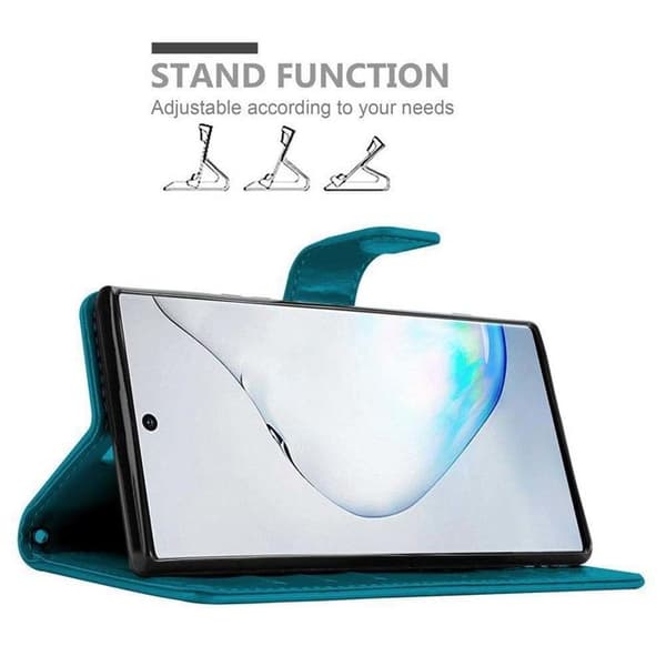 Fodral med lock för Samsung Galaxy NOTE 10 Etui i BLÅ BLOMSTER Design Floral Plånboksskydd Blå