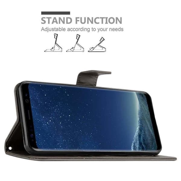 Fodral med lock för Samsung Galaxy S8, Grå Blommig Design, Plånboksfodral Grå
