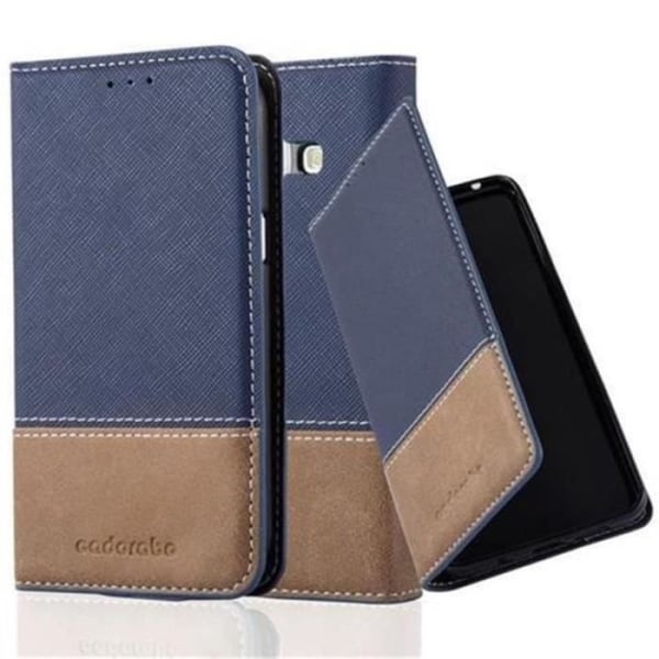 Cadorabo Fodral Samsung Galaxy J1 2015 (5) SVART BLÅ Imiterat läder (LÄDER/MOKA) Magnetisk Fodral Fodral Stöder Stand Card Slot