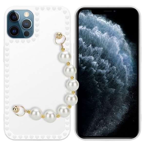 iPhone 12 PRO Vit skal med pärlor och handledsrem Vit
