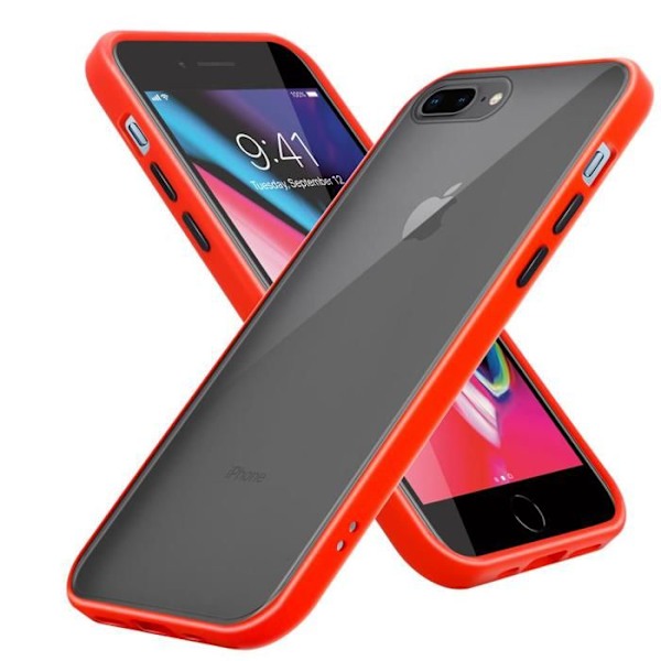 Skydd för Apple iPhone 6 PLUS / 6S PLUS / 7 PLUS / 7S PLUS / 8 PLUS Fodral i Frostig Röd - Svarta Knappar Case Etui Cover Vit