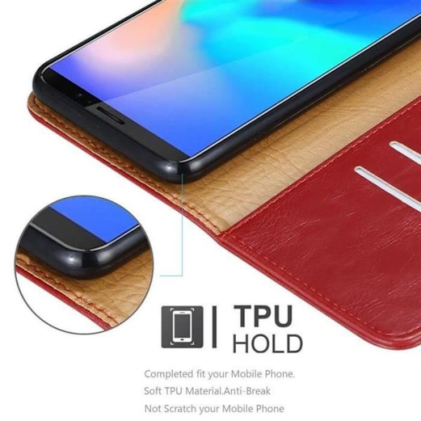 Fodral - CADORABO - Cubot J3 PRO - Läderimitation - Röd - Stativfunktion Röd