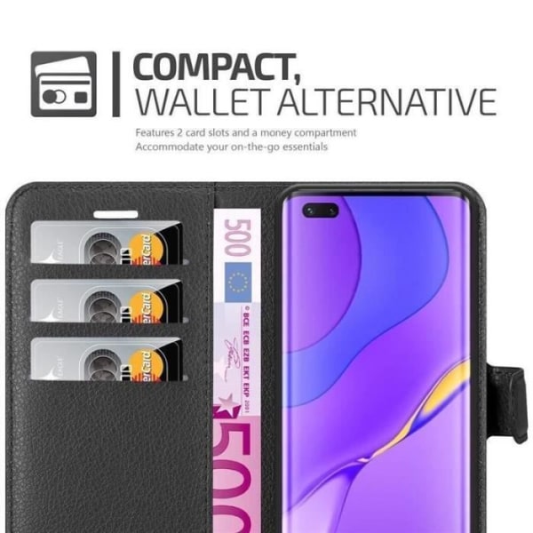 Fodral - CADORABO - Huawei Nova 7 pro 5G - Imiterat läder - Stativfunktion - 3 kortfack Svart