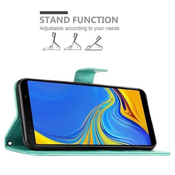 Coque - CADORABO - Samsung Galaxy A7 2018 - Syntetiskt läder med blommotiv - 3 kortfack - Praktiskt stativ Grön
