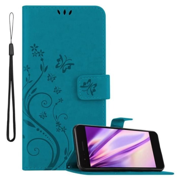 Etui för LG K8/K9 2018 - CADORABO - Blå Blommönster - Syntetläder - Ställningsfunktion - Kortfack BLOMMA BLÅ