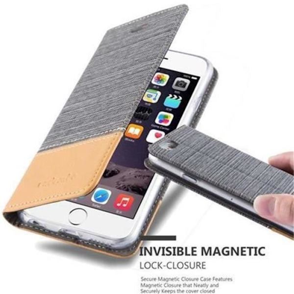 Cadorabo Fodral för Apple iPhone 6 / 6S LJUSGRÅ BRUNT TYG-SKINDER Fodral Fodral Fodral Magnetstöd Stativkortplats