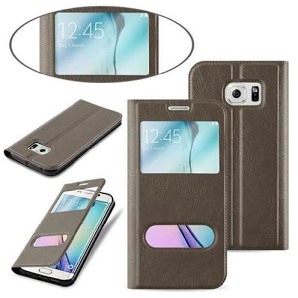 Samsung Galaxy S6 EDGE i STONE BROWN av Cadorabo (Design VIEW) Fullt skyddsfodral med Clamshell Flip, horisontellt stativ