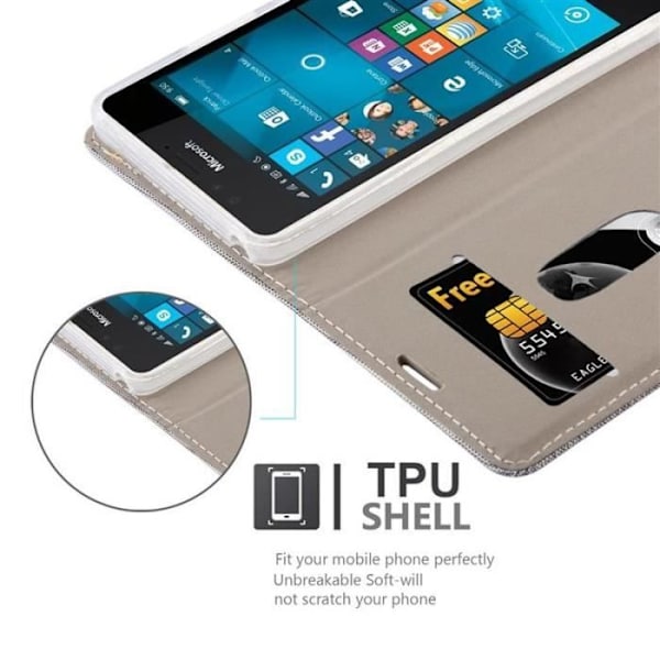 Nokia Lumia 950 Fodral i LJUSGRÅ BRUN från Cadorabo (TYG-LÄDER-LÄDER Design) Helt skyddsfodral med flip flik