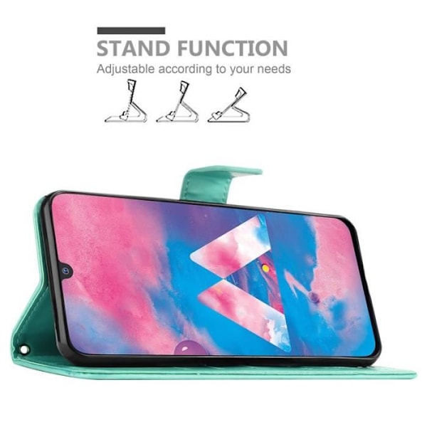 Fodral till Samsung Galaxy M30 - CADORABO - Blommönster - Imiterat läder - Stativfunktion - 3 kortplatser Grön