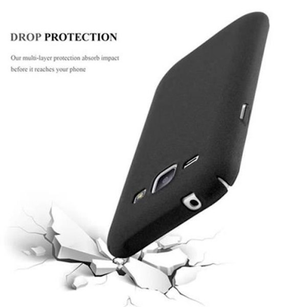 Samsung Galaxy J1 2015 (5) FROSTY BLACK Case Cadorabo DESIGN FROSTY Hard Case Cover Skydd Ultra Slim Bumper Case Svart