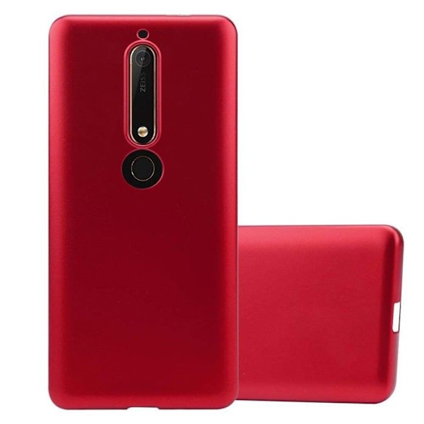 Coque för Nokia 6.1 Fodral i METALLIC RÖD Etui Case Cover Skydd Silikon TPU Cover matt Röd