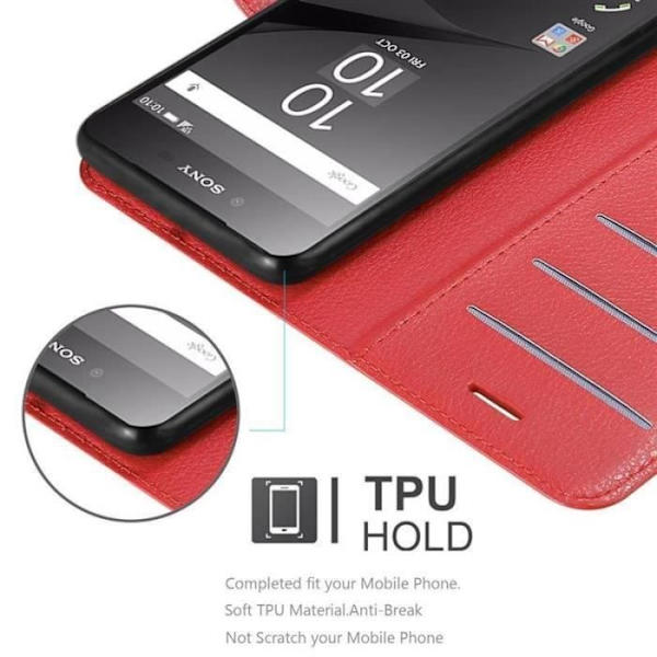 Coque - CADORABO - Sony Xperia Z5 PREMIUM - Röd - Syntetläder - Horisontellt stöd Röd