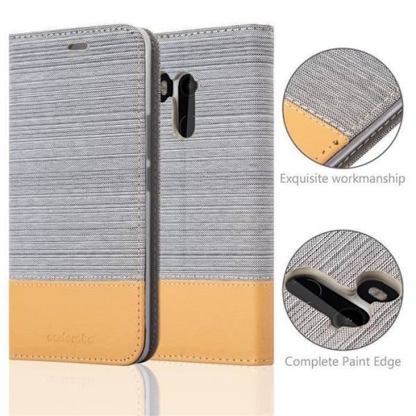 Fodral - CADORABO - HTC U11 PLUS - Läderimitation - Tygdesign - Magnetisk stängning Grå