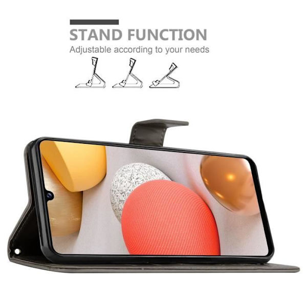 Coque - CADORABO - Samsung Galaxy A42 5G / M42 5G - Grå Blommor - Konstläder - Plånbok med Stödfunktion Blommig grå