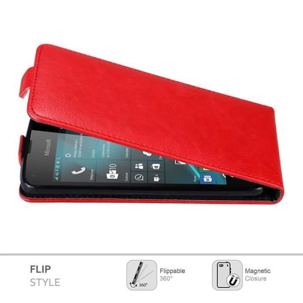 Flip-fodral - CADORABO - Nokia Lumia 550 - Röd konstläder - Magnetisk stängning - Fullständigt skydd Röd
