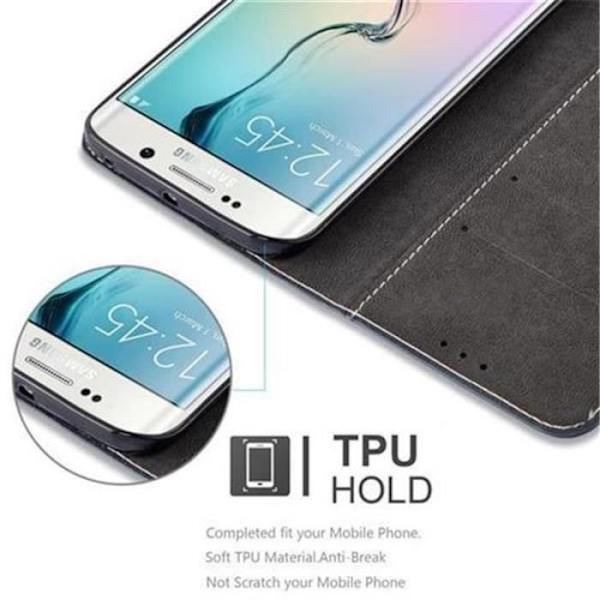 Cadorabo Samsung Galaxy S6 EDGE Fodral SVART BLÅ Imiterat läder (LÄDER/MOKA) Magnetiskt fodral som stöder stativ och kortplats