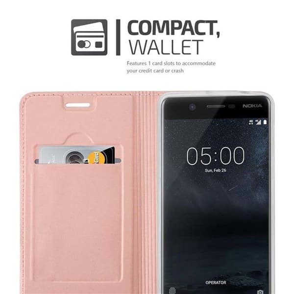 Flip-fodral för Nokia 5 2017, Etui i CLASSY GULD ROSÉ, Stötsäker plånbok Ros