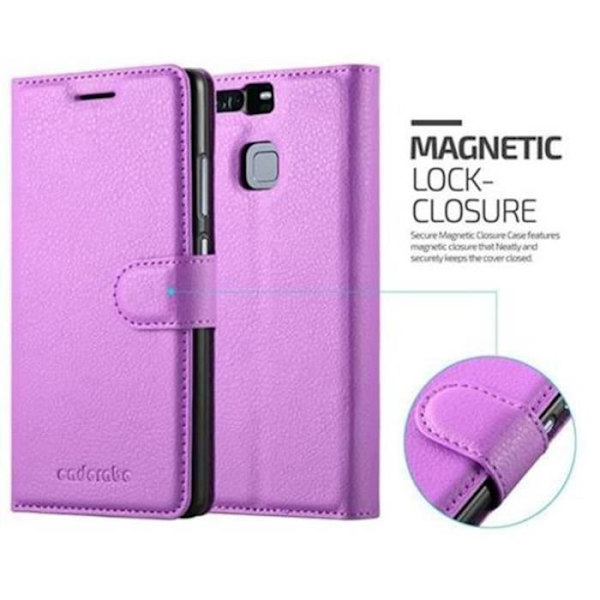 Cadorabo Fodral Huawei P9 PURPLE ORCHID Fodral Fodral Helt skydd Skydd Magnetlås stöder kortplats för stativ