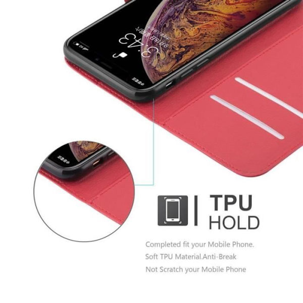 Coque - CADORABO - Apple iPhone XS MAX - Similicuir - Röd - Stödfunktion Röd