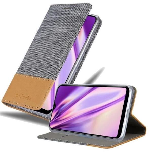 Coque - CADORABO - Samsung Galaxy A10 - Similicuir - Design Jeans - Magnetisk Stängning Grå