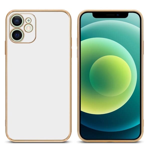 iPhone 12 MINI Glansig Vit - Guld med skydd för kameran Vit
