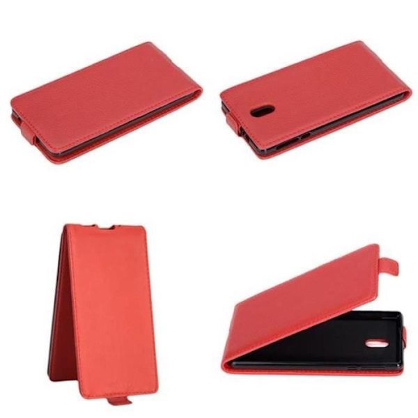 CADORABO - FODRAL TILL > NOKIA 3 < I FLIP-STYLE – FODRAL SKYDD BUMPER SMOOTH PU-Plånbok I KÖRSBÄRSRÖD