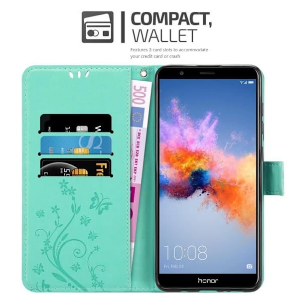 Fodral för Honor 7X - CADORABO - TURKOS BLOMMA - Fodral Skydd Blommig plånbok Turkos