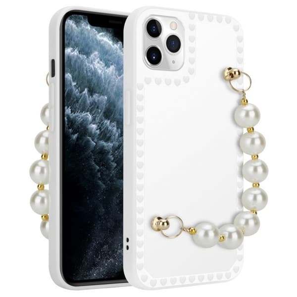 iPhone 11 PRO MAX vit skal med pärlor och handledsrem Vit